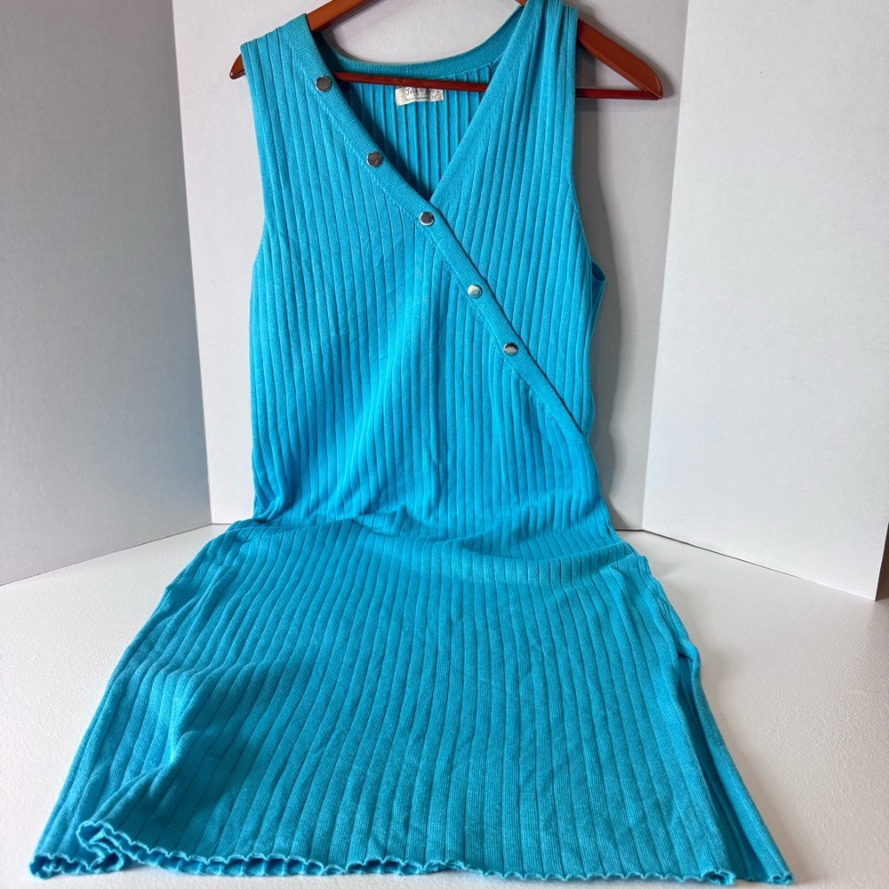 Jolie & Joy Blue Sleeveless Ribbed Midi Dress 3X
